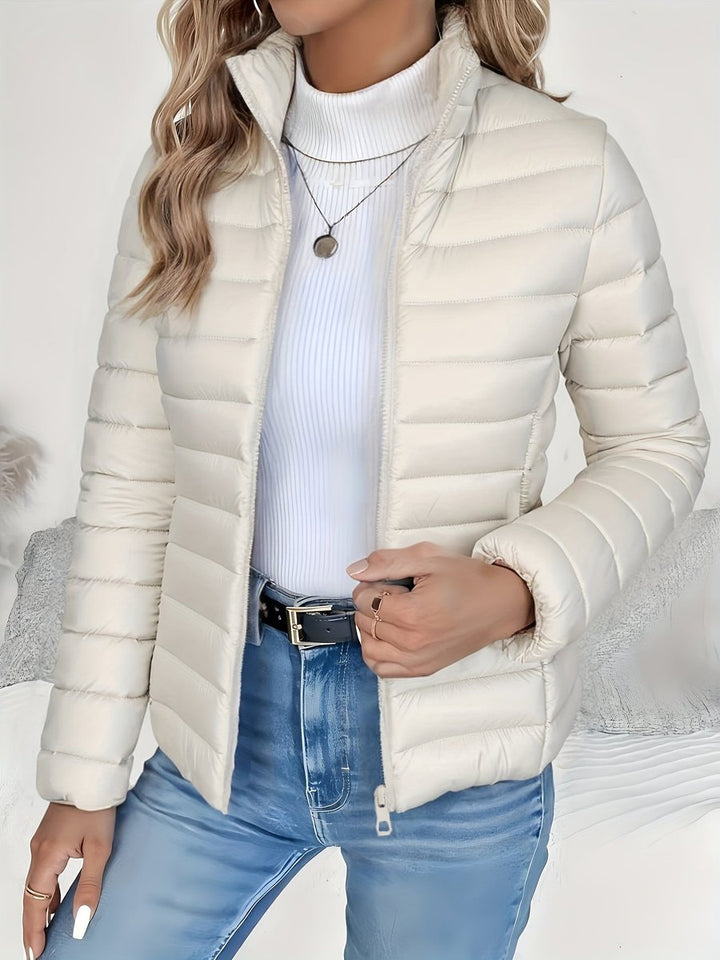 Damen Steppjacke leichter Women Coat Stehkragen Reißverschluss Herbst Winter