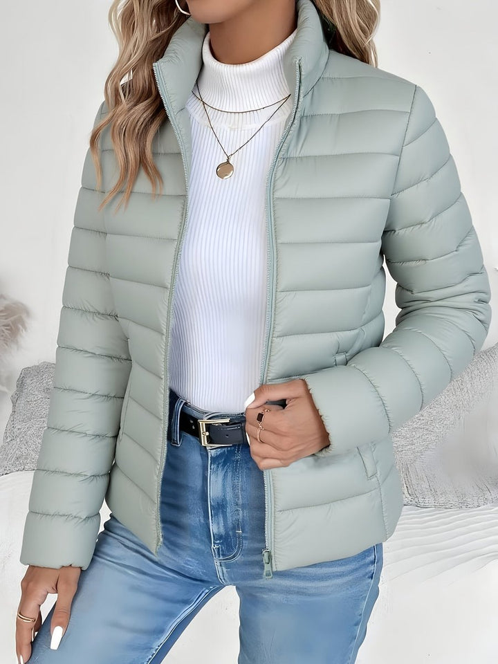 Damen Steppjacke leichter Women Coat Stehkragen Reißverschluss Herbst Winter - Hellgrün