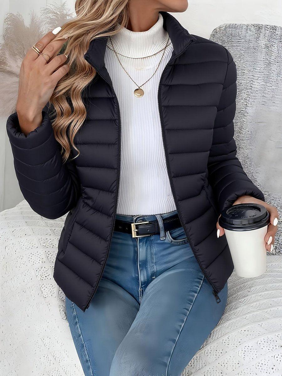 Damen Steppjacke leichter Women Coat Stehkragen Reißverschluss Herbst Winter
