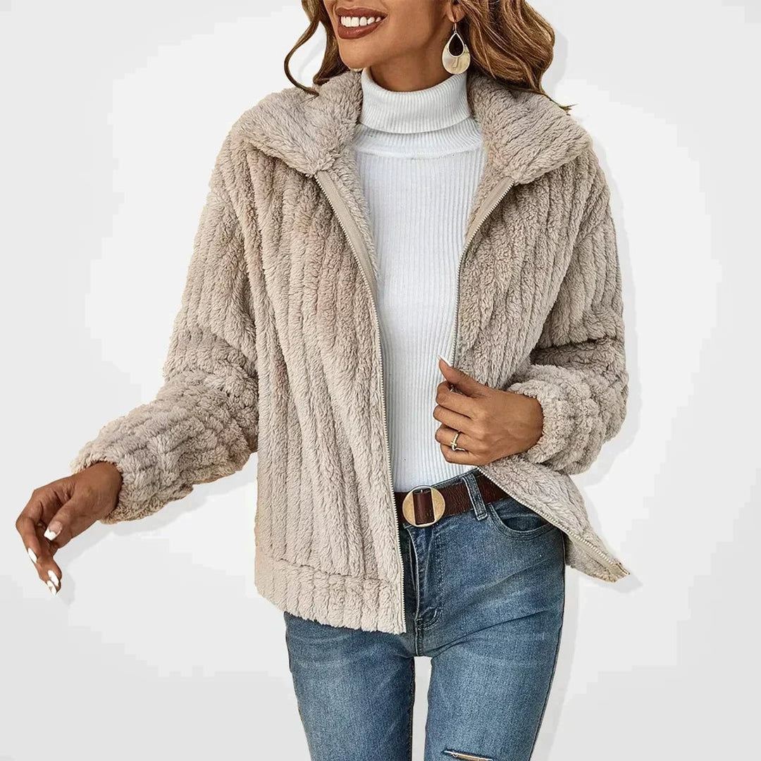 Damen Steppjacke Lässige Plüsch Reißverschluss Übergangsjacke - Aprikose