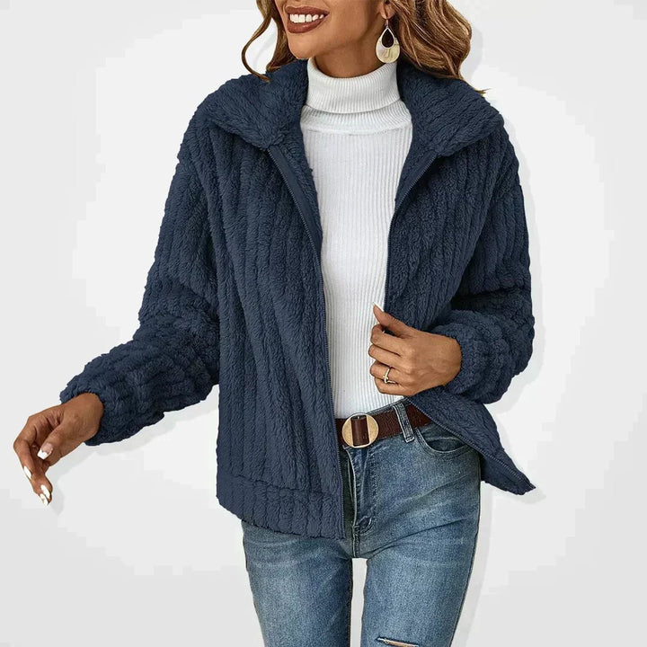 Damen Steppjacke Lässige Plüsch Reißverschluss Übergangsjacke - Marineblau