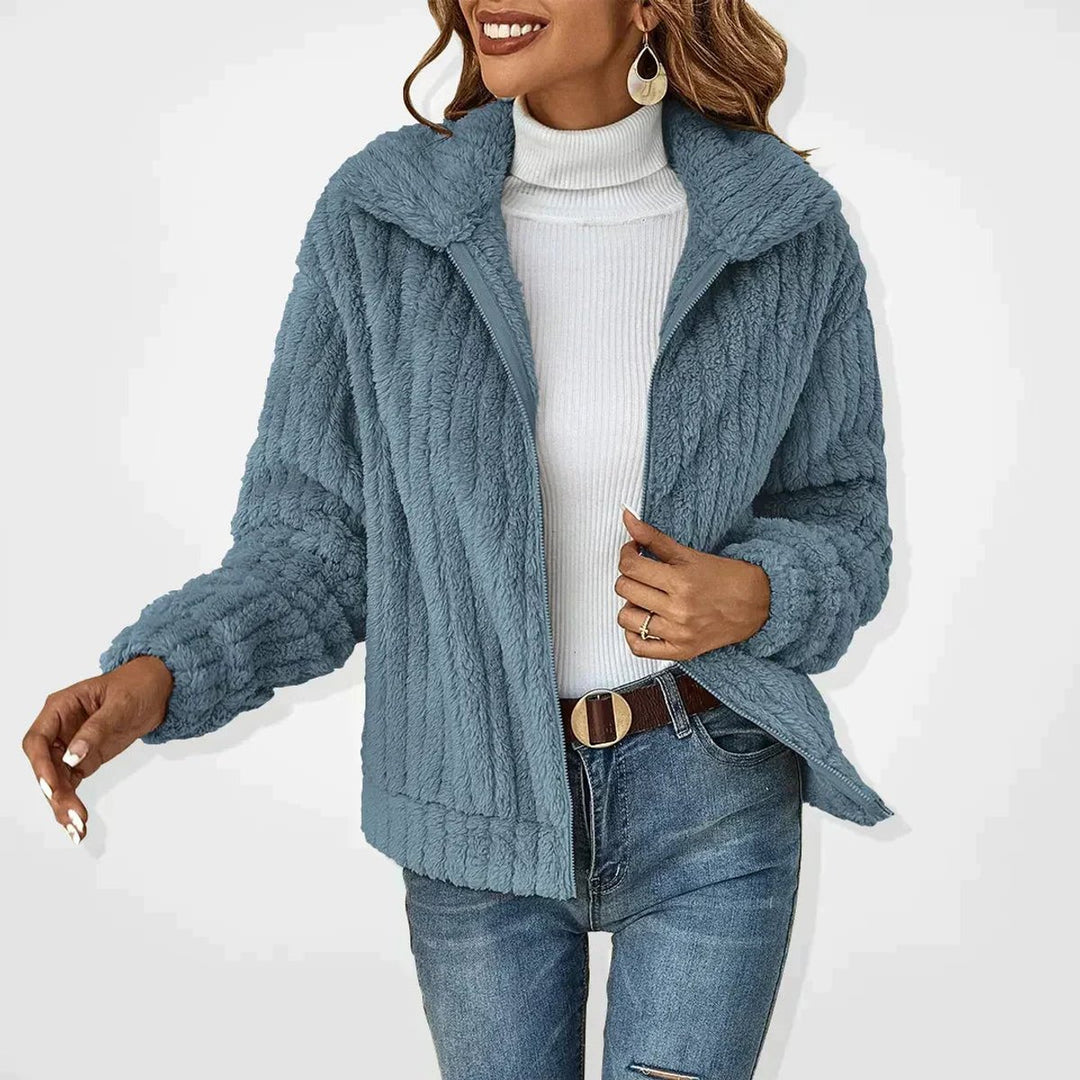 Damen Steppjacke Lässige Plüsch Reißverschluss Übergangsjacke - Blau