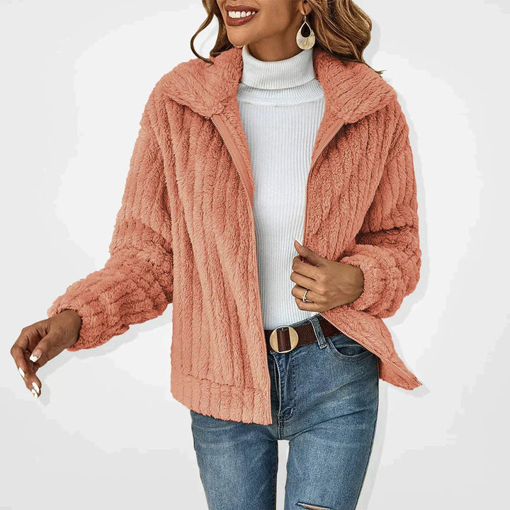 Damen Steppjacke Lässige Plüsch Reißverschluss Übergangsjacke - Rosa