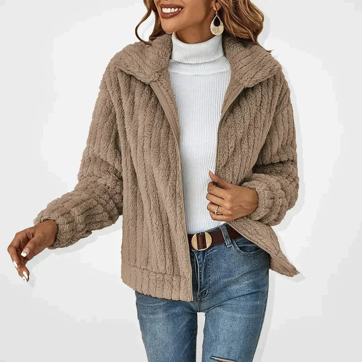 Damen Steppjacke Lässige Plüsch Reißverschluss Übergangsjacke - Khaki