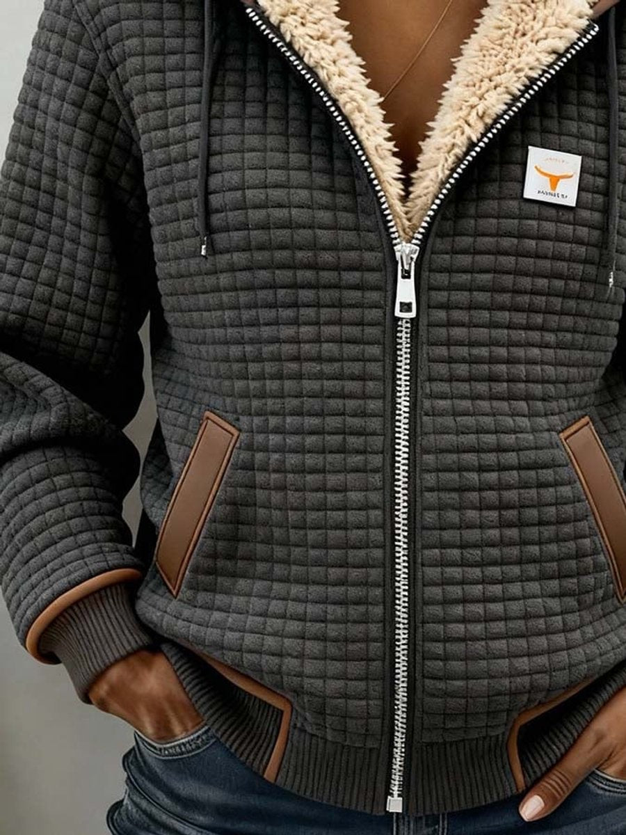 Damen Steppjacke mit Fleece-Futter Reißverschluss Kapuze Thermojacke