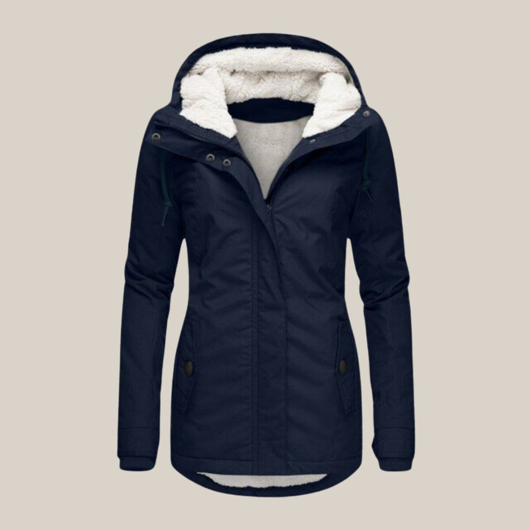 Damen Steppjacke mit Fleecefutter verstellbarer Kapuze Winterjacke - Blau