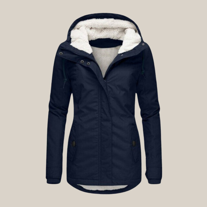 Damen Steppjacke mit Fleecefutter verstellbarer Kapuze Winterjacke - Blau