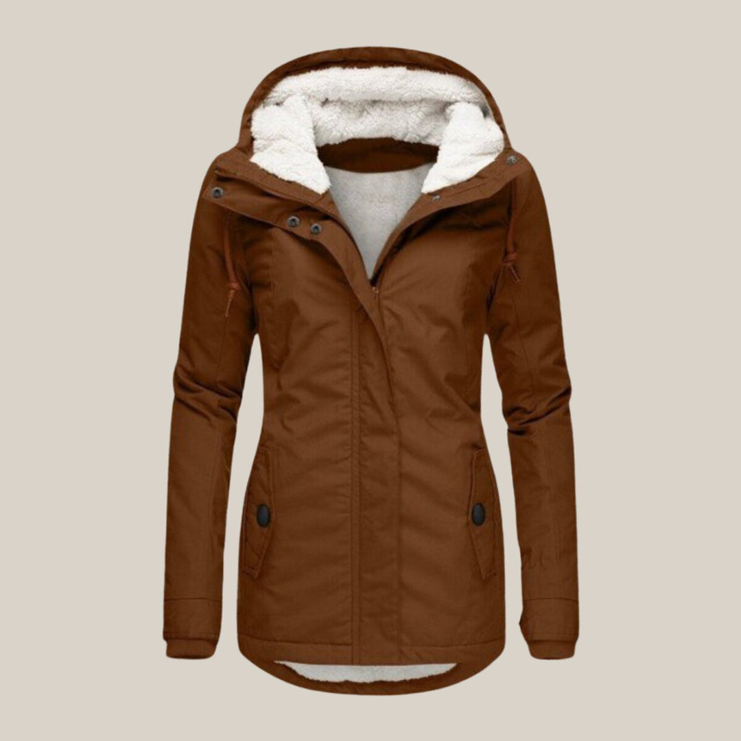 Damen Steppjacke mit Fleecefutter verstellbarer Kapuze Winterjacke