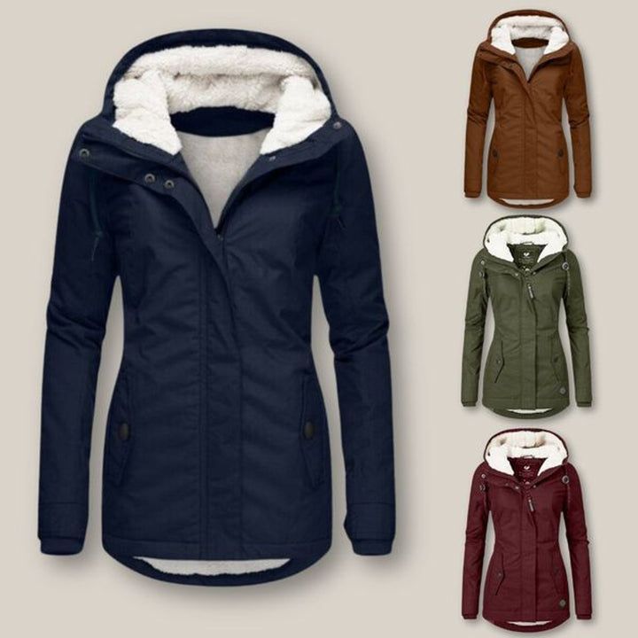 Damen Steppjacke mit Fleecefutter verstellbarer Kapuze Winterjacke