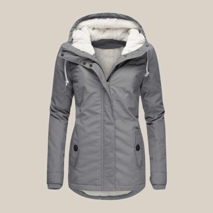 Damen Steppjacke mit Fleecefutter verstellbarer Kapuze Winterjacke