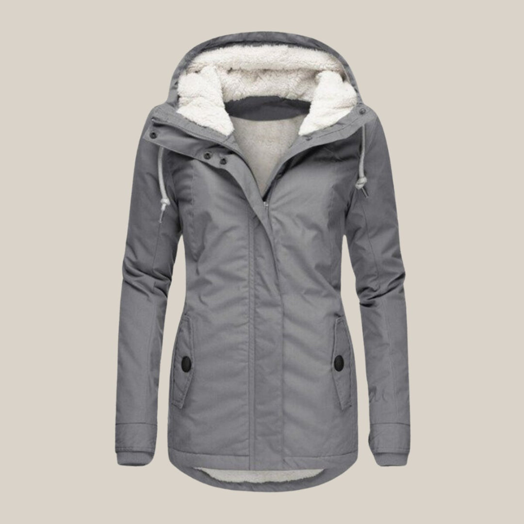 Damen Steppjacke mit Fleecefutter verstellbarer Kapuze Winterjacke - Grau