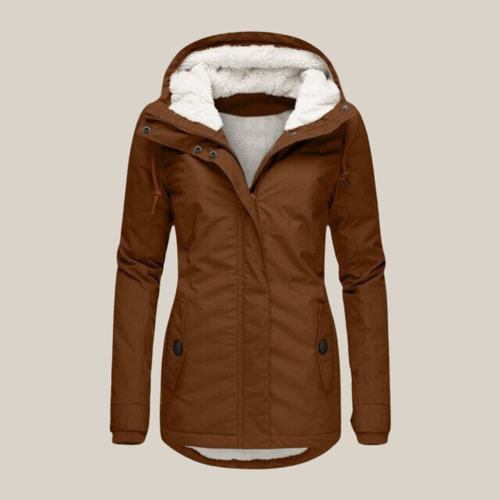 Damen Steppjacke mit Fleecefutter verstellbarer Kapuze Winterjacke - Braun
