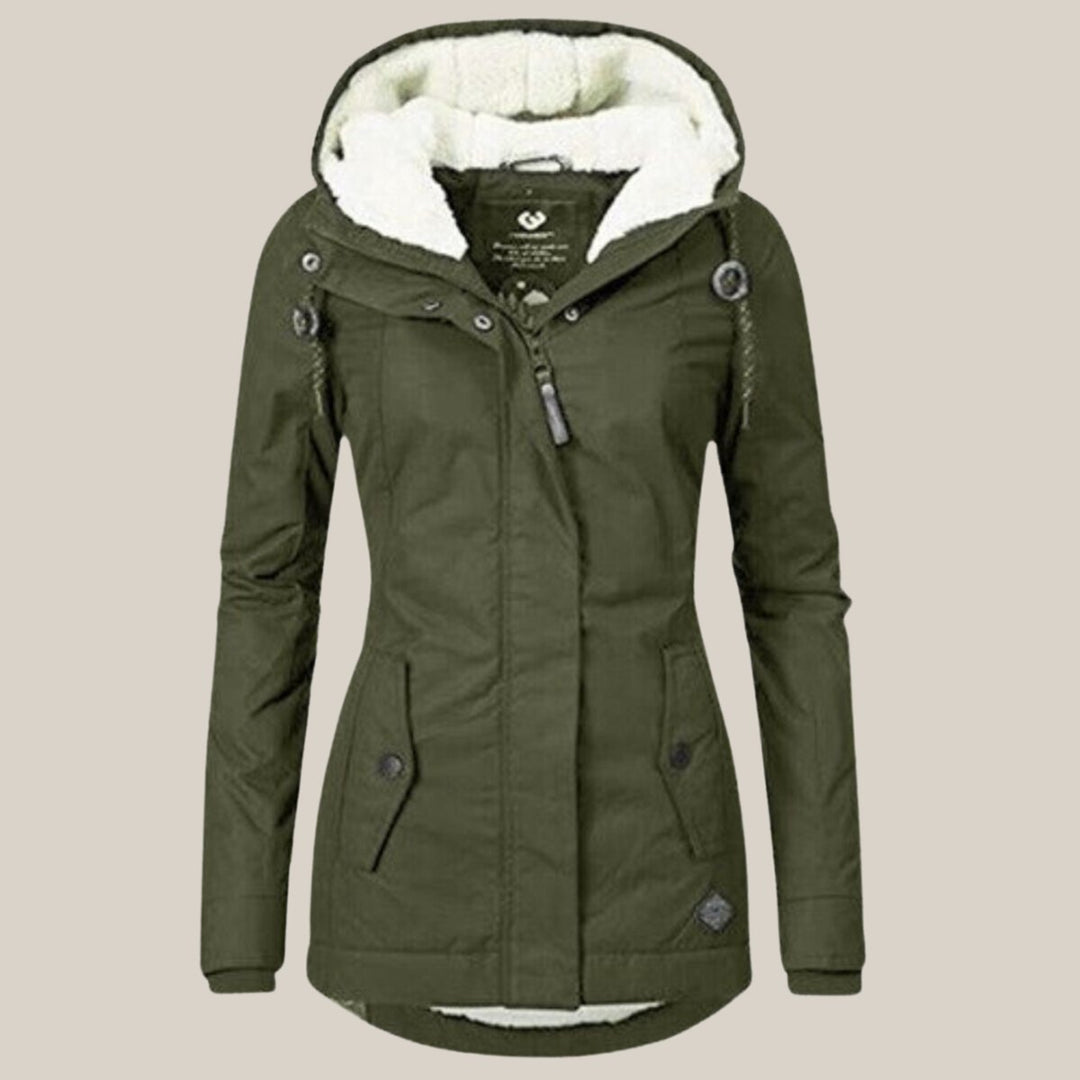 Damen Steppjacke mit Fleecefutter verstellbarer Kapuze Winterjacke
