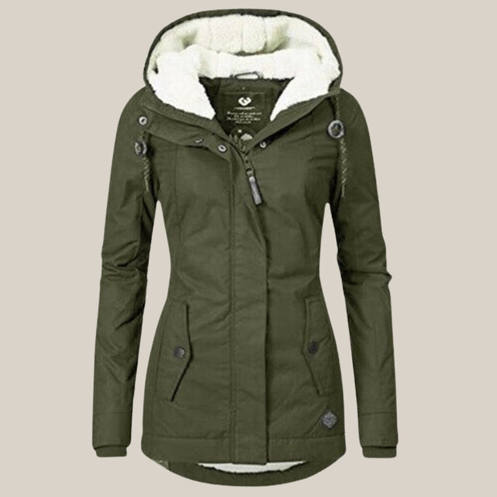 Damen Steppjacke mit Fleecefutter verstellbarer Kapuze Winterjacke