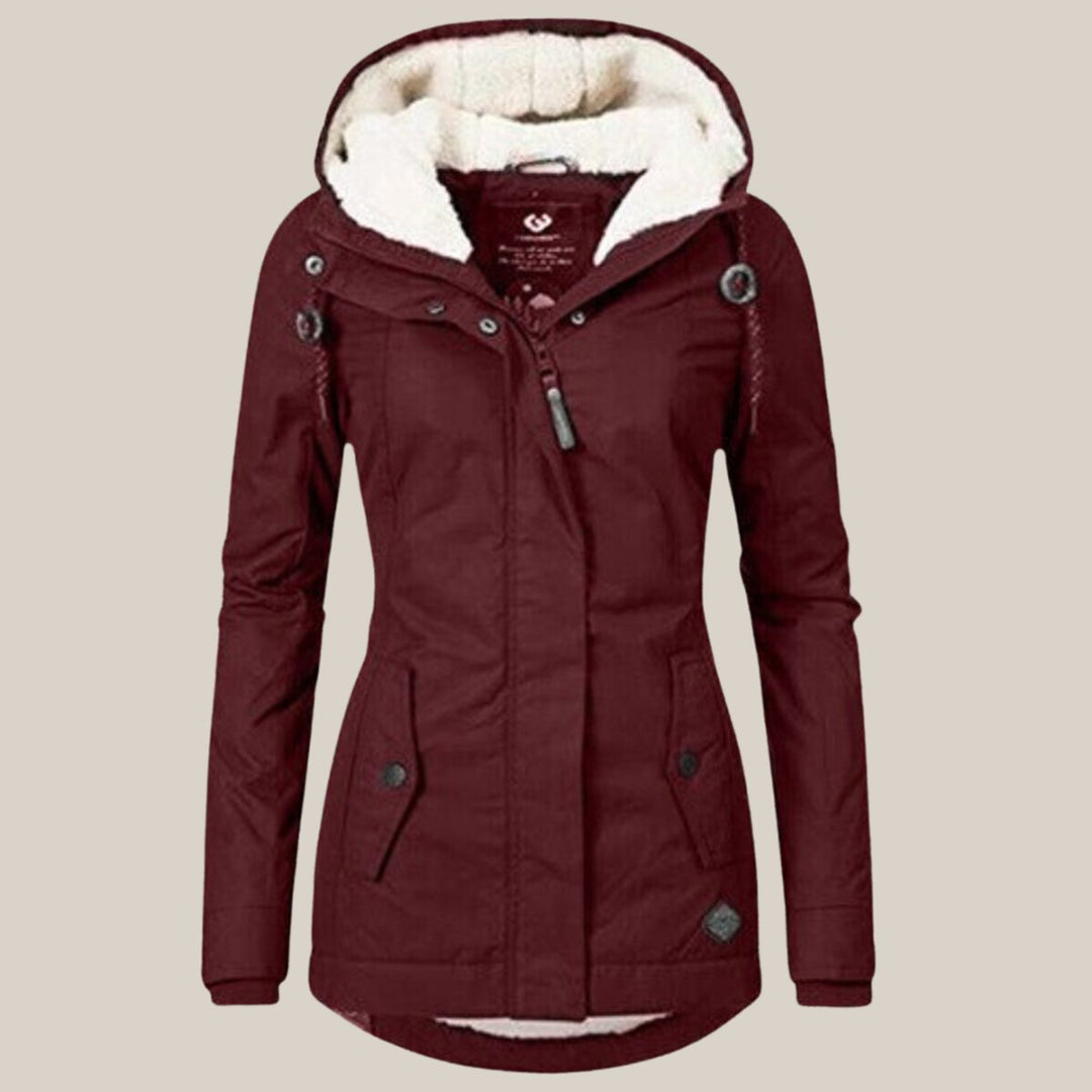Damen Steppjacke mit Fleecefutter verstellbarer Kapuze Winterjacke