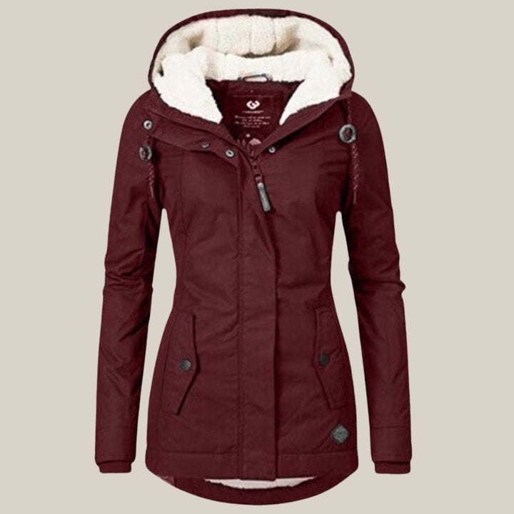 Damen Steppjacke mit Fleecefutter verstellbarer Kapuze Winterjacke