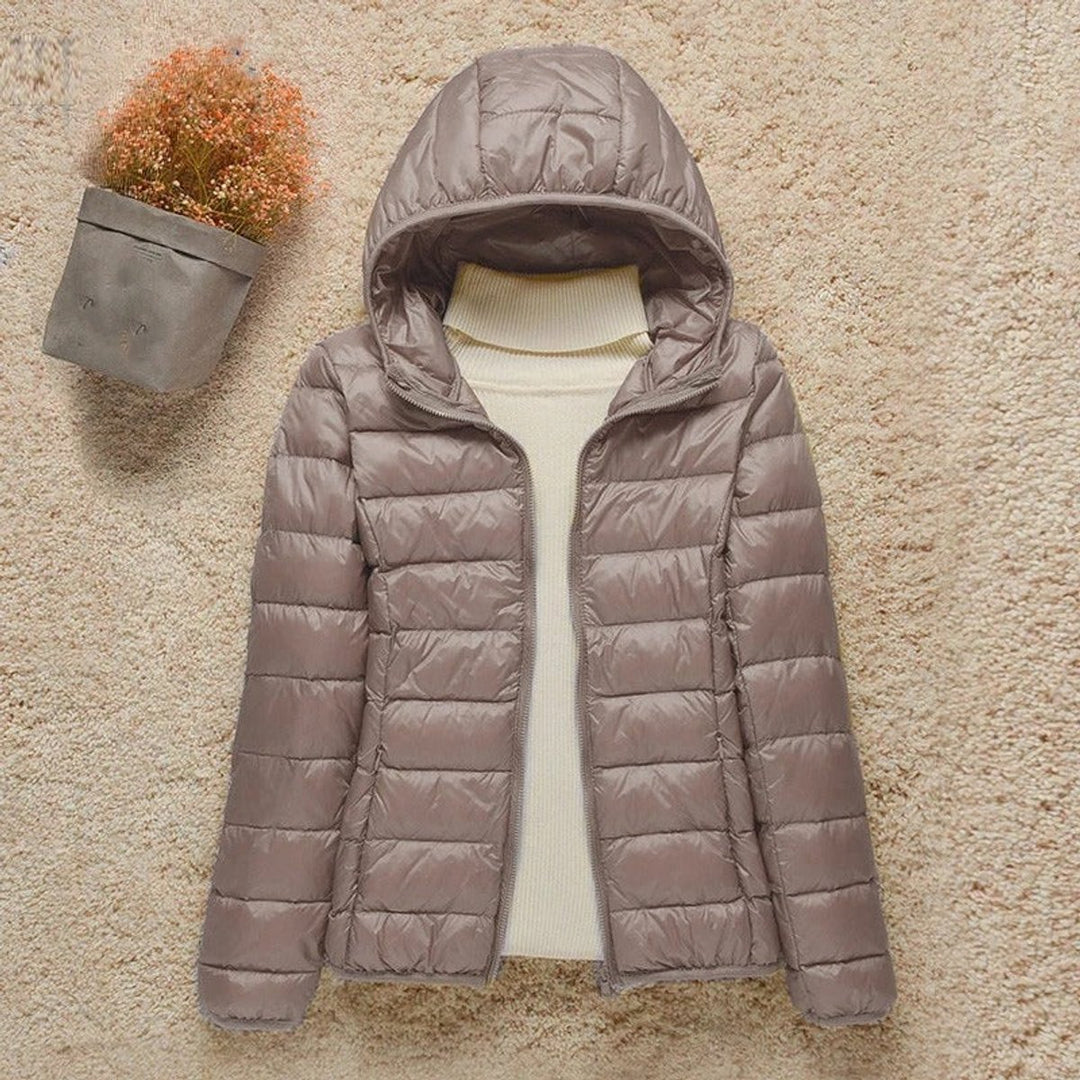 Damen Steppjacke mit Kapuze ultraleichte gefütterte Übergangsjacke - Taupe