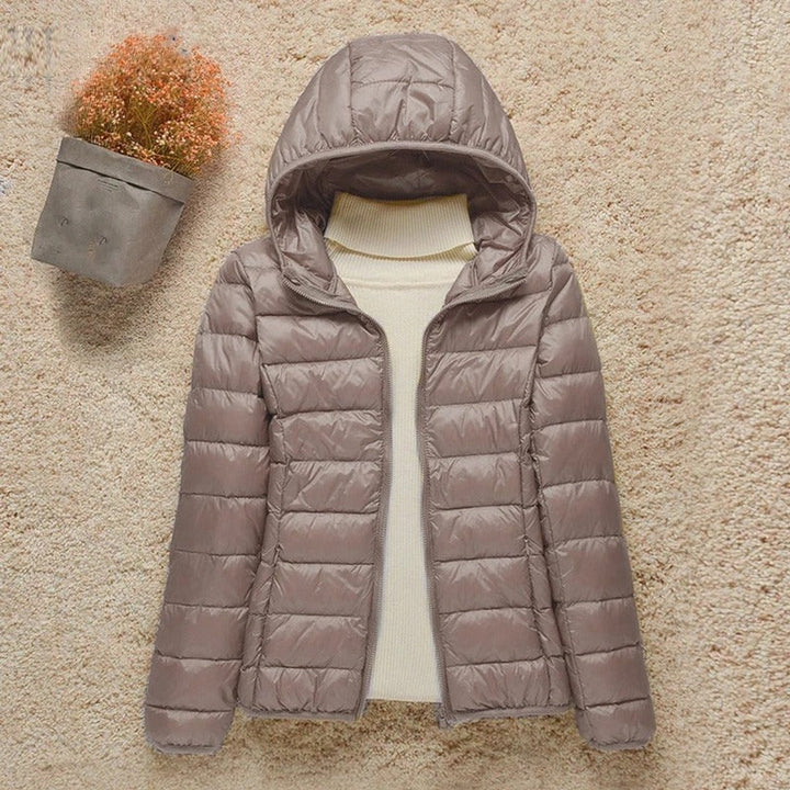 Damen Steppjacke mit Kapuze ultraleichte gefütterte Übergangsjacke - Taupe