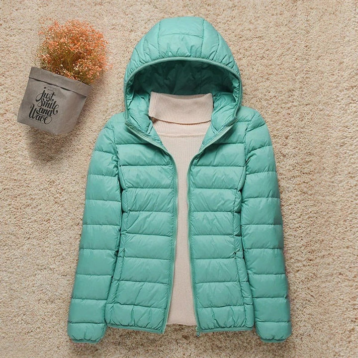 Damen Steppjacke mit Kapuze ultraleichte gefütterte Übergangsjacke - Türkis