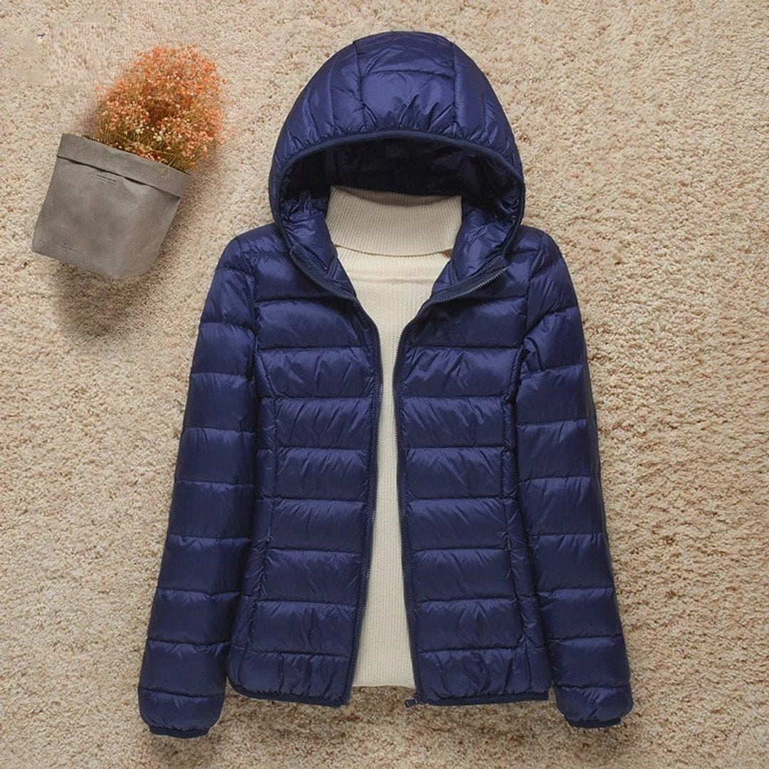 Damen Steppjacke mit Kapuze ultraleichte gefütterte Übergangsjacke - Marineblau