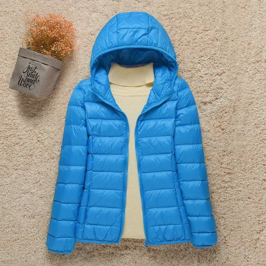 Damen Steppjacke mit Kapuze ultraleichte gefütterte Übergangsjacke - Hellblau