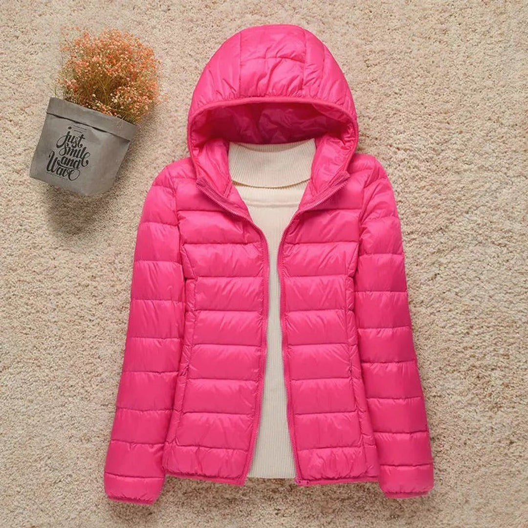 Damen Steppjacke mit Kapuze ultraleichte gefütterte Übergangsjacke - Fuchsia