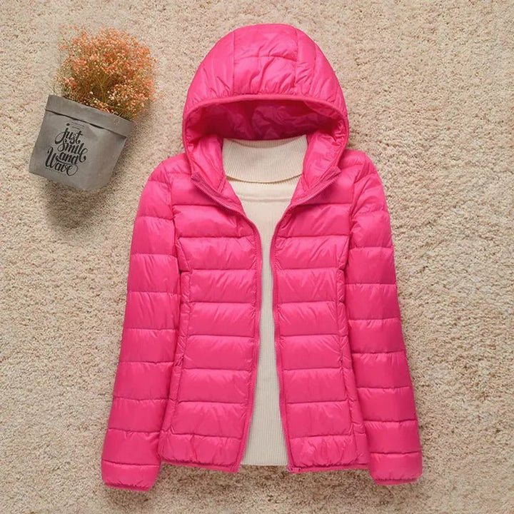 Damen Steppjacke mit Kapuze ultraleichte gefütterte Übergangsjacke - Fuchsia