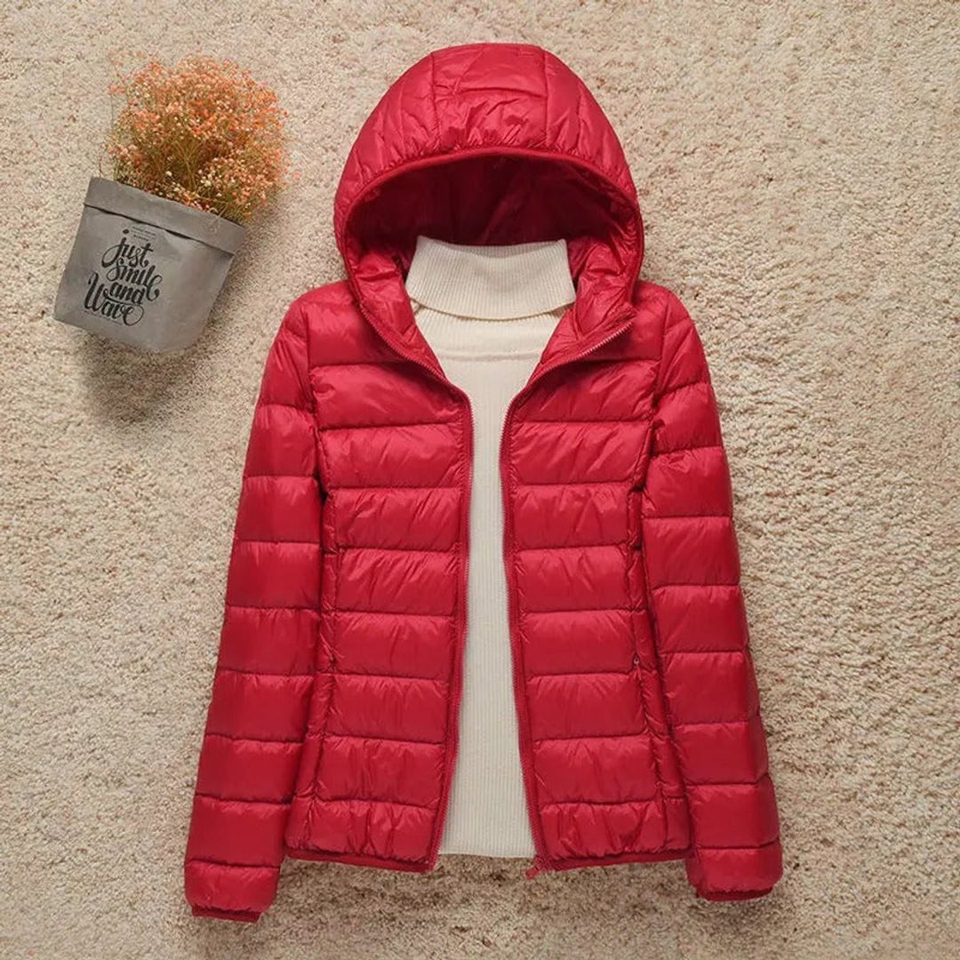 Damen Steppjacke mit Kapuze ultraleichte gefütterte Übergangsjacke - Rot