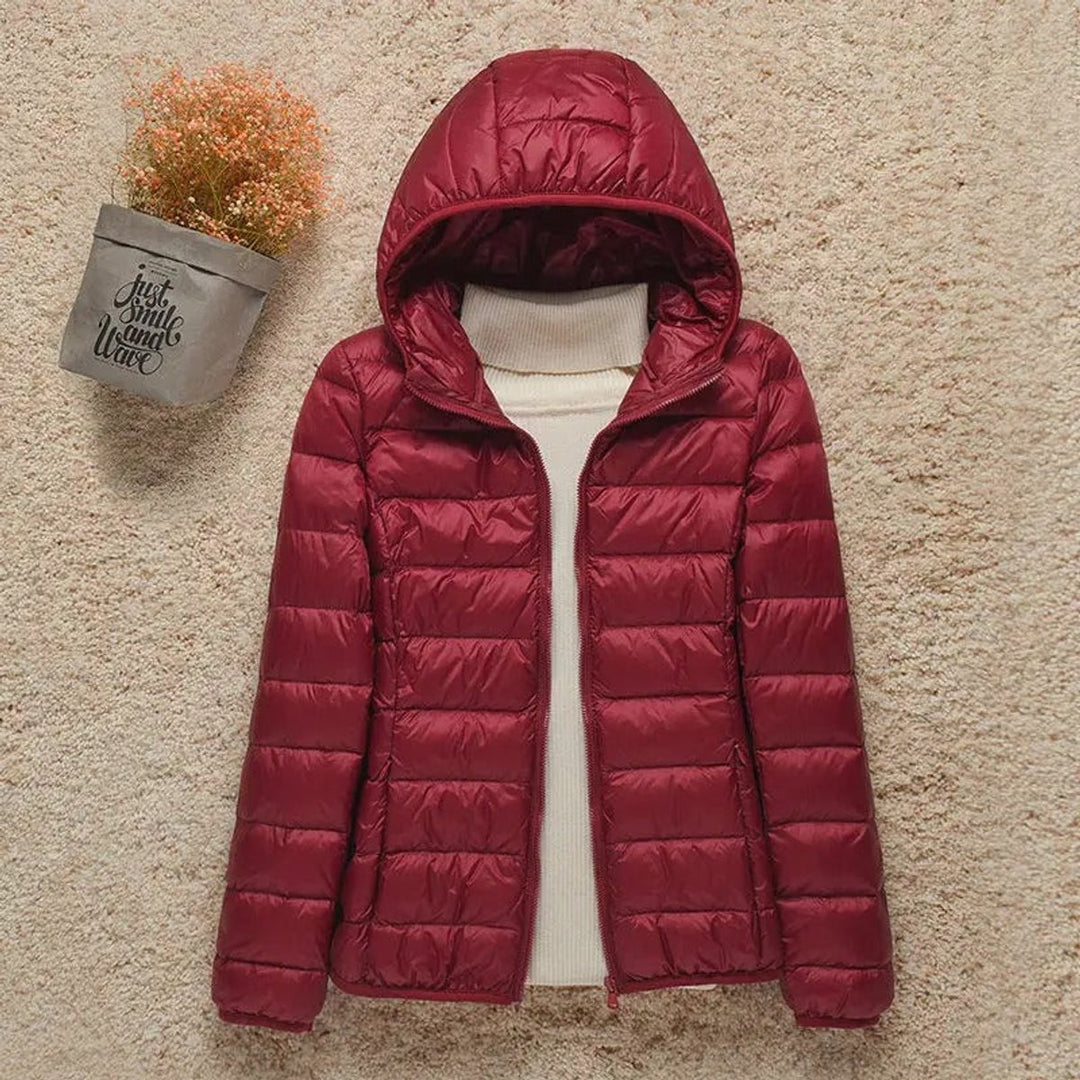 Damen Steppjacke mit Kapuze ultraleichte gefütterte Übergangsjacke - Bordeaux