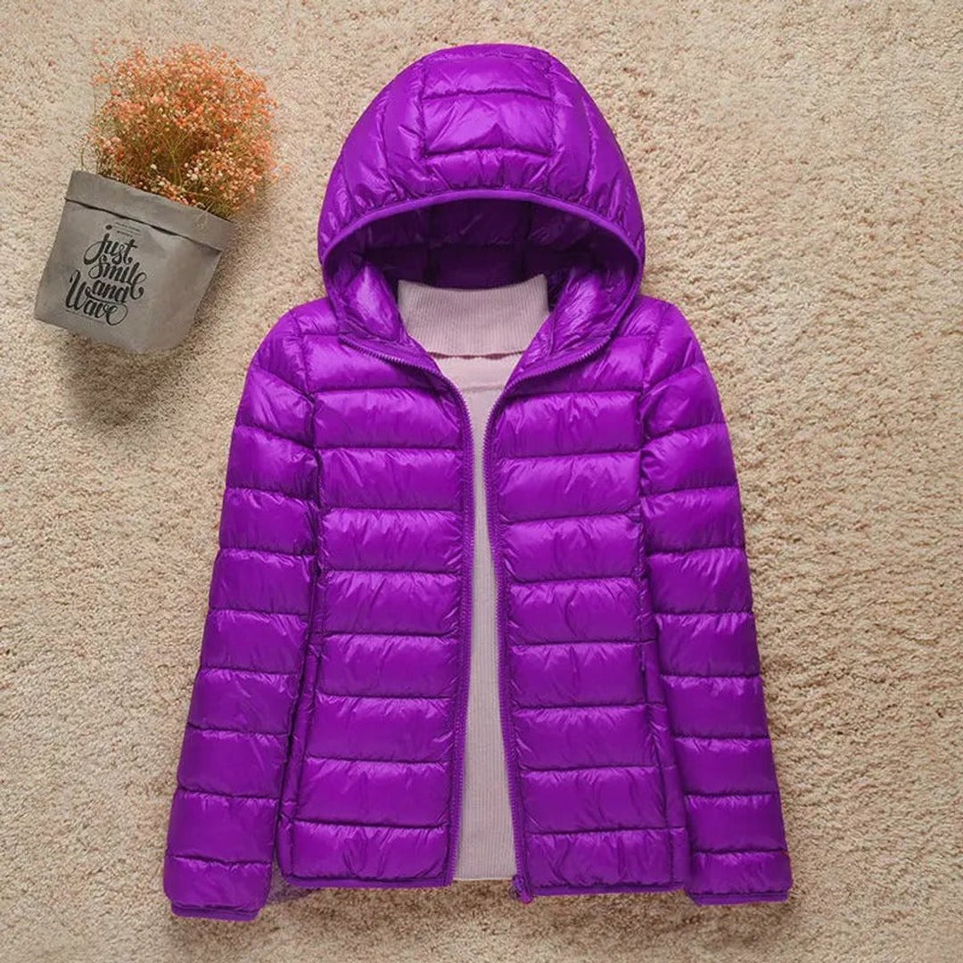 Damen Steppjacke mit Kapuze ultraleichte gefütterte Übergangsjacke - Flieder