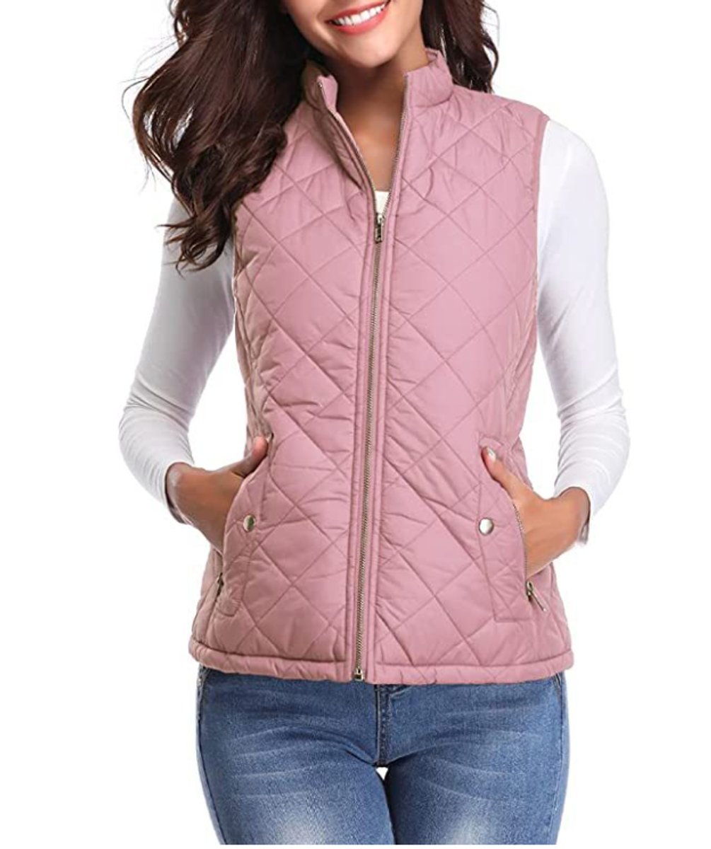Damen Steppweste leicht gefütterte Puffer Vest Women Reißverschluss - Rosa