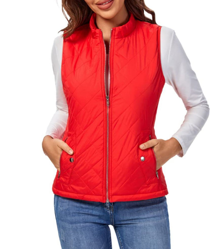 Damen Steppweste leicht gefütterte Puffer Vest Women Reißverschluss - Rot