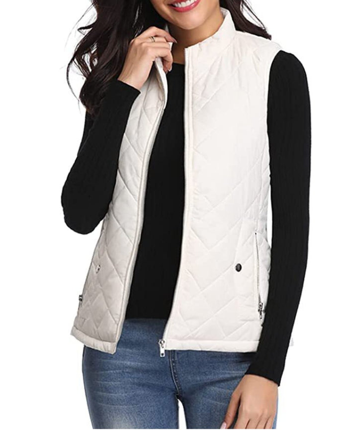 Damen Steppweste leicht gefütterte Puffer Vest Women Reißverschluss - Weiß