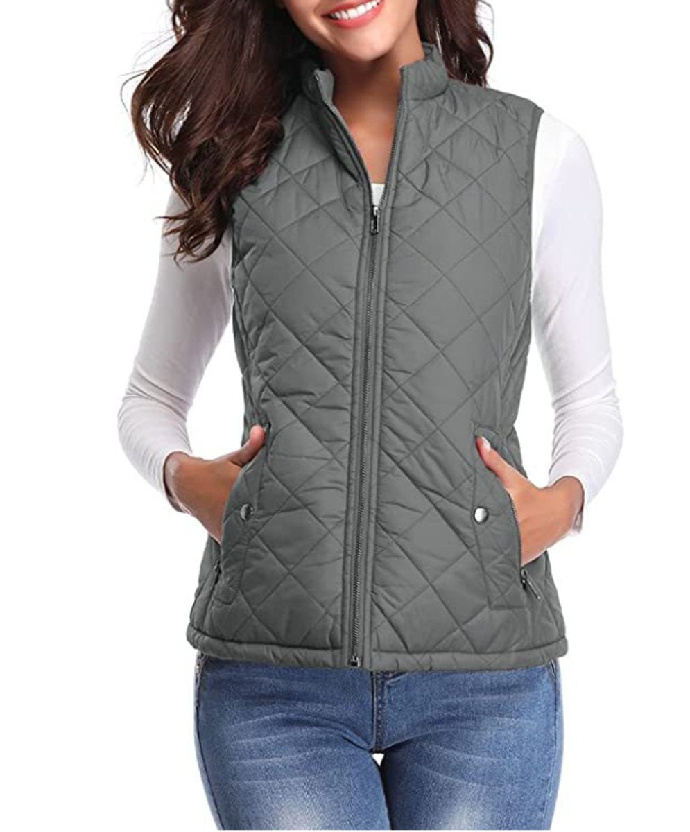 Damen Steppweste leicht gefütterte Puffer Vest Women Reißverschluss - Grau