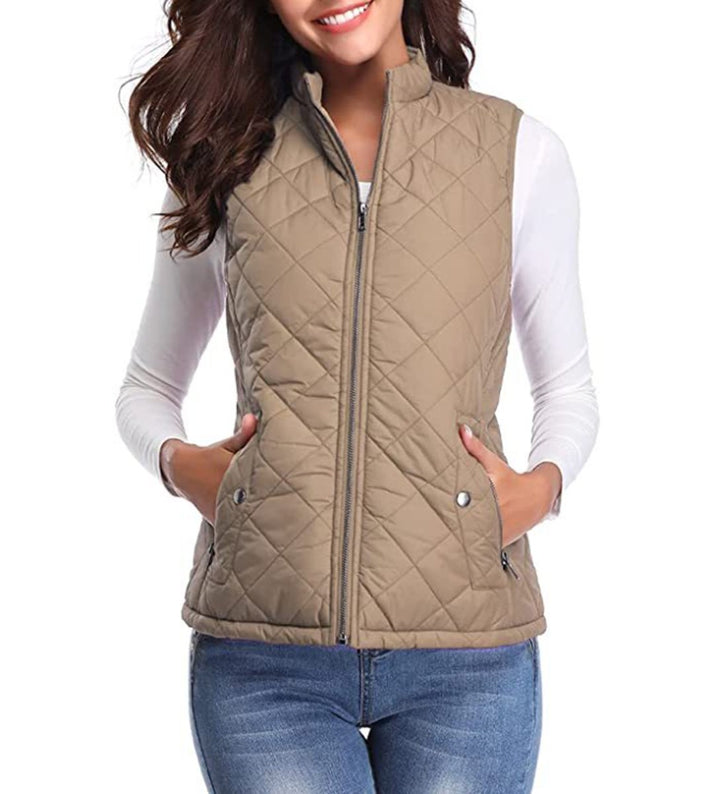 Damen Steppweste leicht gefütterte Puffer Vest Women Reißverschluss - Hellkaffee