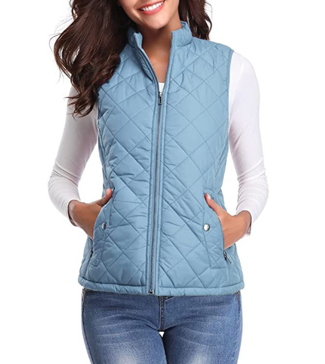 Damen Steppweste leicht gefütterte Puffer Vest Women Reißverschluss - Hellblau