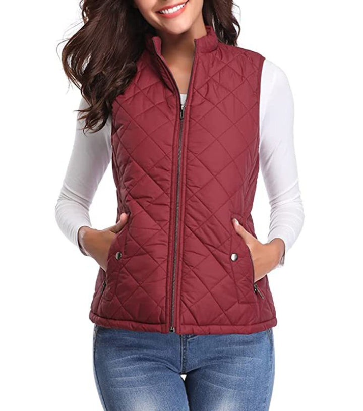 Damen Steppweste leicht gefütterte Puffer Vest Women Reißverschluss - Bordeauxrot