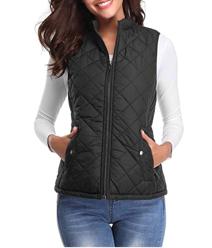 Damen Steppweste leicht gefütterte Puffer Vest Women Reißverschluss - Schwarz