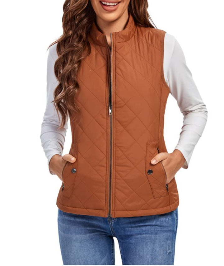 Damen Steppweste leicht gefütterte Puffer Vest Women Reißverschluss - Khaki