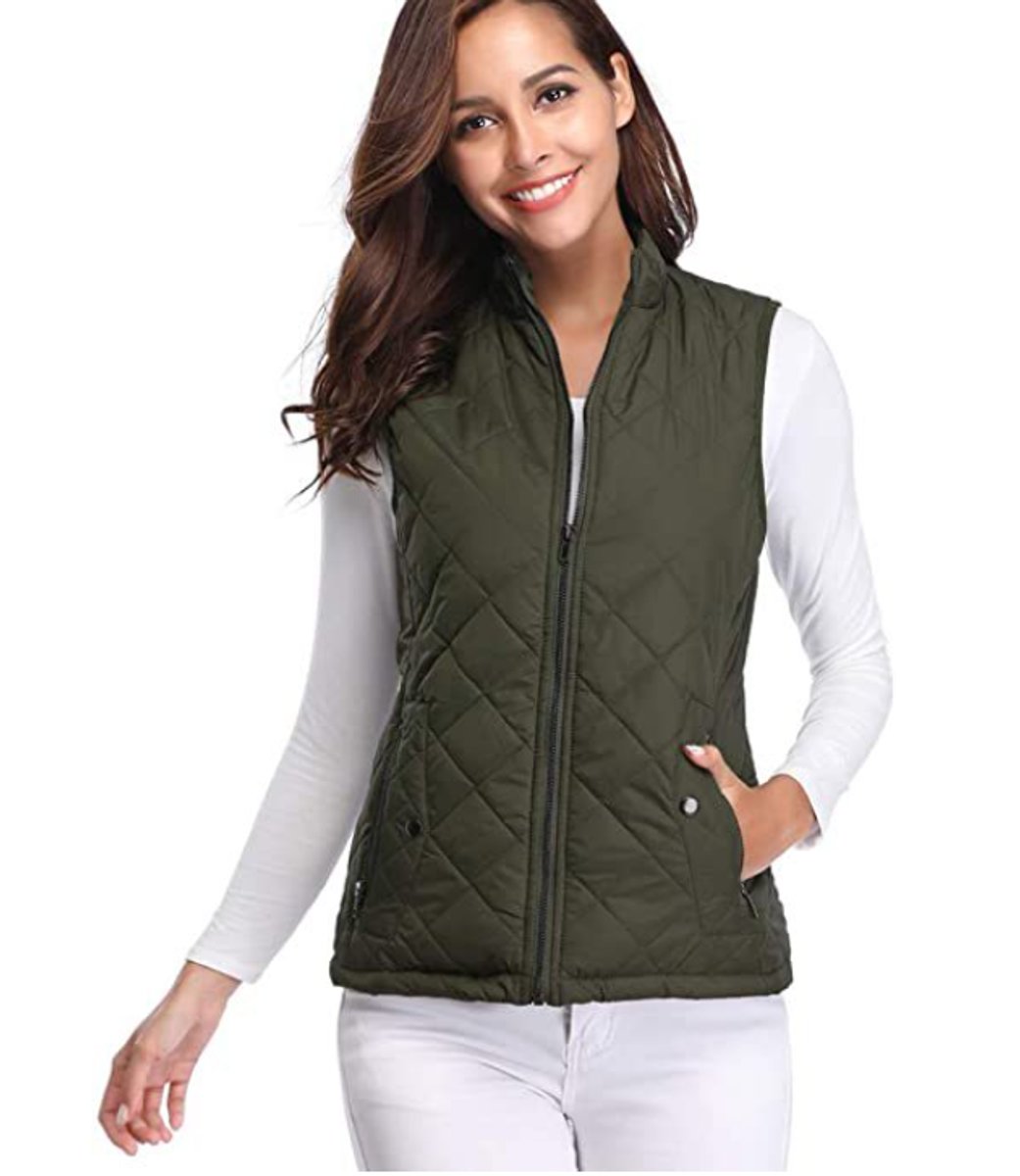 Damen Steppweste leicht gefütterte Puffer Vest Women Reißverschluss - Olivgrün