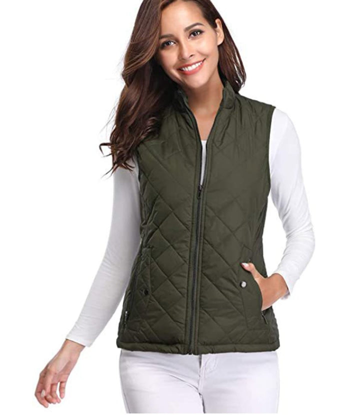 Damen Steppweste leicht gefütterte Puffer Vest Women Reißverschluss - Olivgrün
