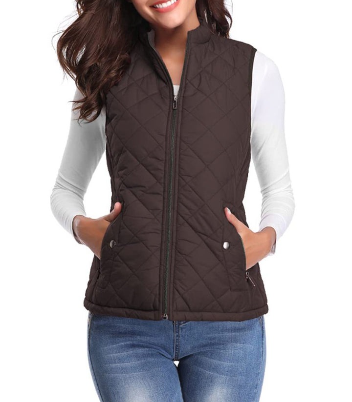 Damen Steppweste leicht gefütterte Puffer Vest Women Reißverschluss - Braun