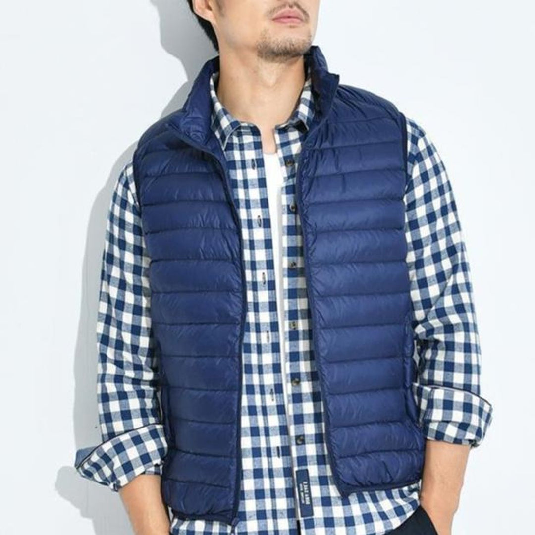 Damen Steppweste leichte Puffer Vest mit Reißverschluss Stehkragen - Blau