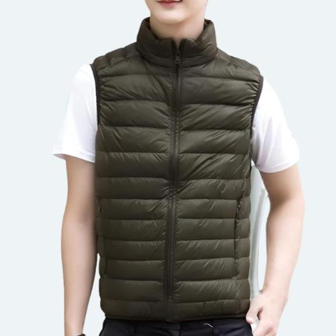 Damen Steppweste leichte Puffer Vest mit Reißverschluss Stehkragen - Grün
