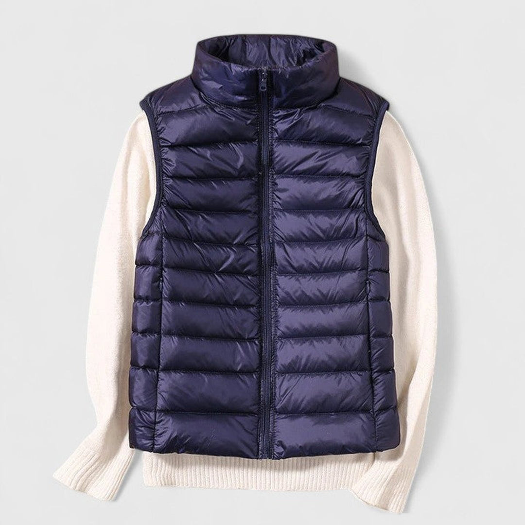 Damen Steppweste leichte ärmellose Puffer Vest Women Übergangsjacke - Marineblau