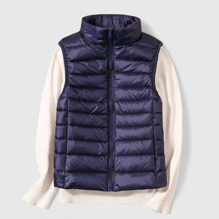 Damen Steppweste leichte ärmellose Puffer Vest Women Übergangsjacke - Marineblau