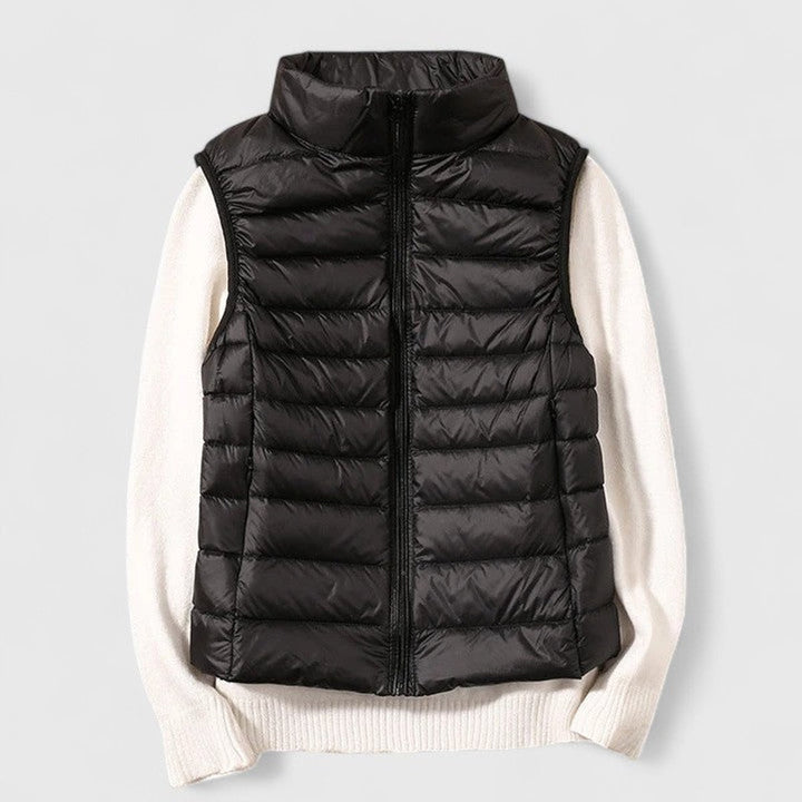 Damen Steppweste leichte ärmellose Puffer Vest Women Übergangsjacke - Schwarz