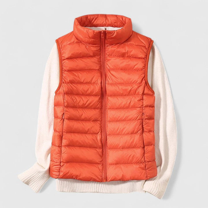 Damen Steppweste leichte ärmellose Puffer Vest Women Übergangsjacke - Orange