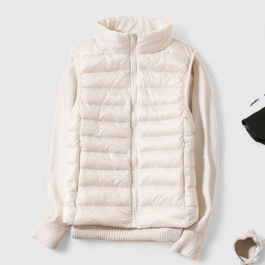 Damen Steppweste leichte ärmellose Puffer Vest Women Übergangsjacke - Weiß