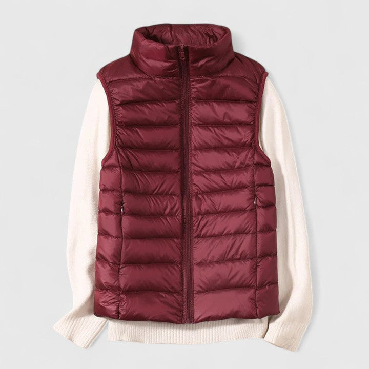 Damen Steppweste leichte ärmellose Puffer Vest Women Übergangsjacke - Burgunder